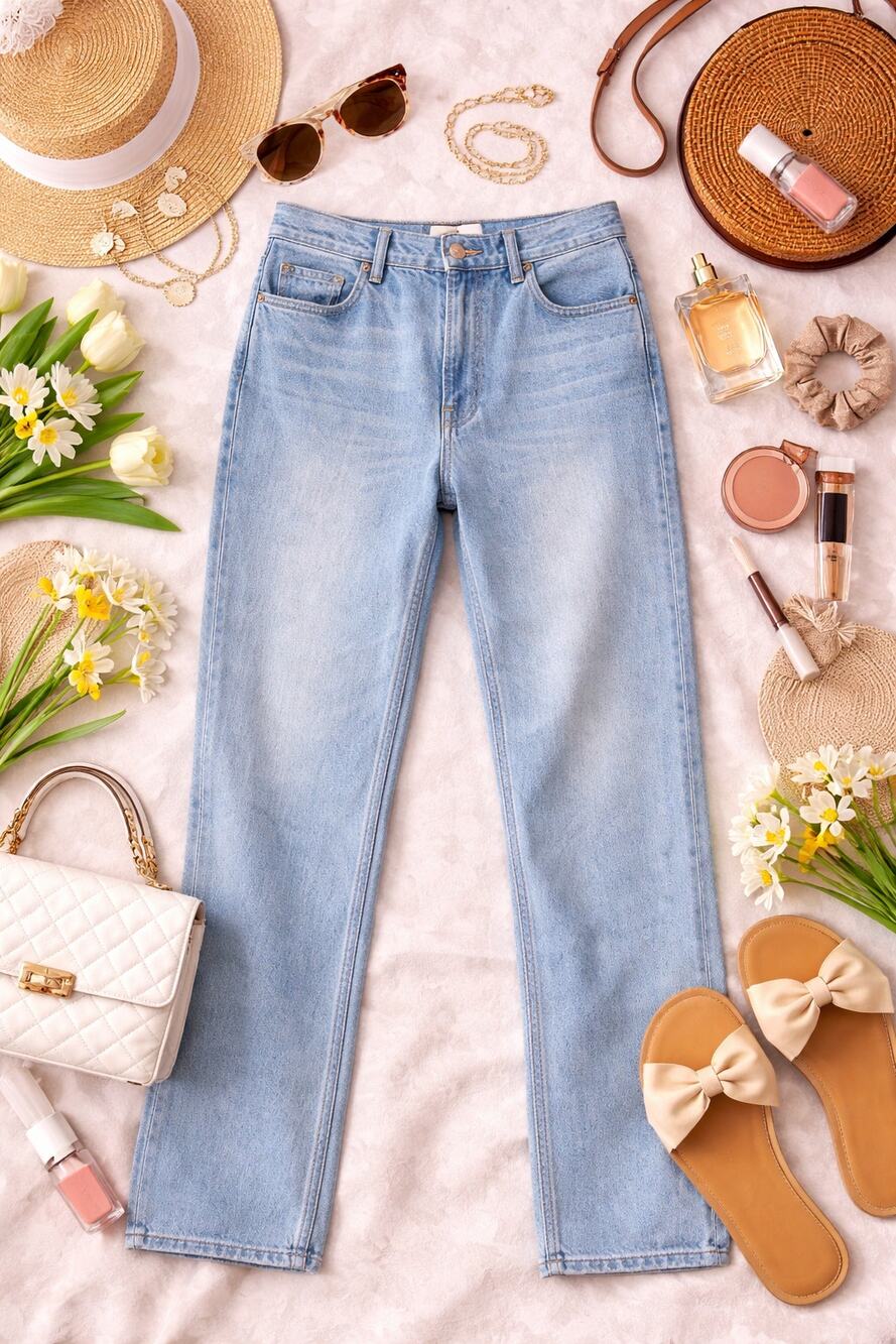 Reformation Women's Julia High Crop Jeans Skye Wash Light Denim Straight Leg 28